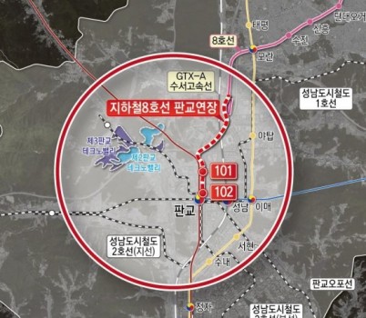 교통기획과-지하철 8호선 판교연장사업 노선도.jpg width: 100%; height : 150px